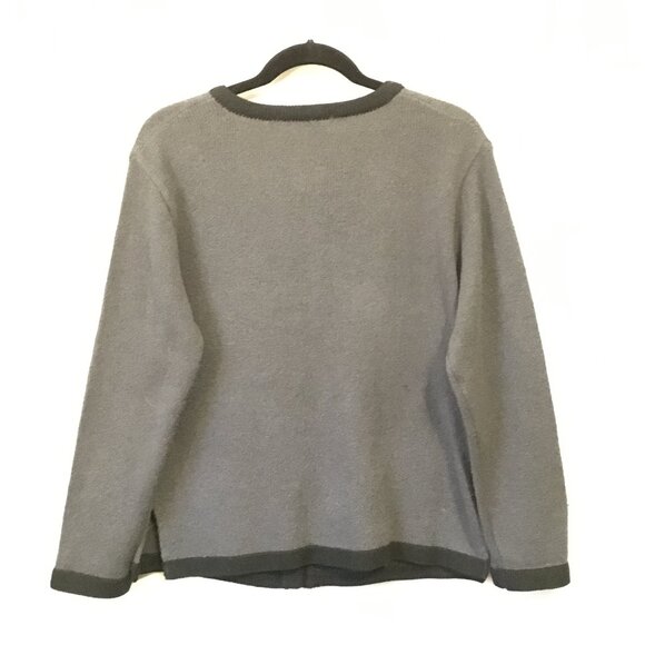 Lavena Black and Grey Embroidered Nubby Button Down Dark Cottage Cardigan - Picture 4 of 15